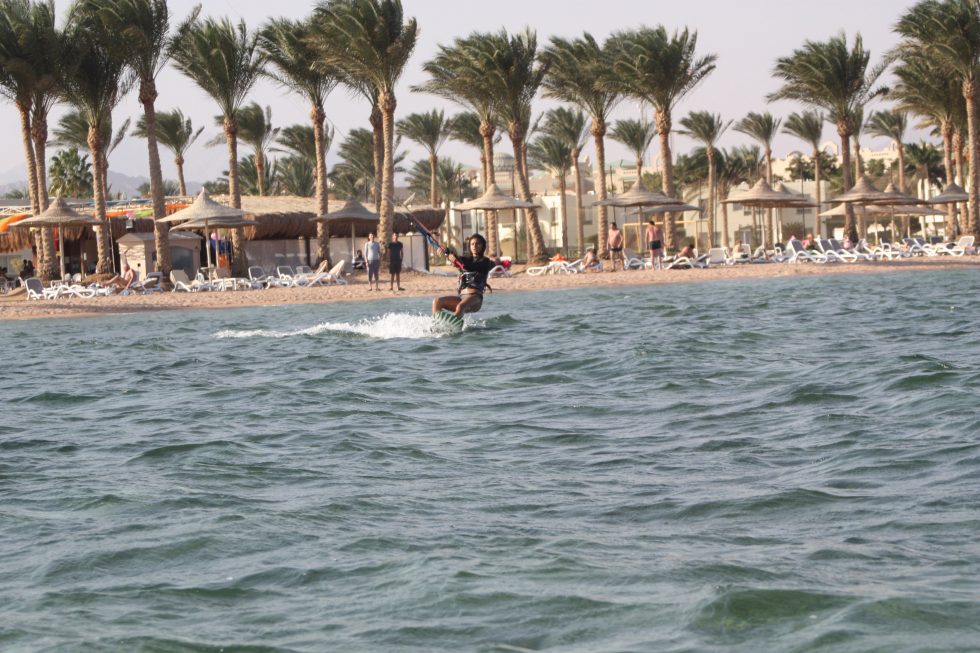 Riding in front of The Kite Bubble kitesurf spot