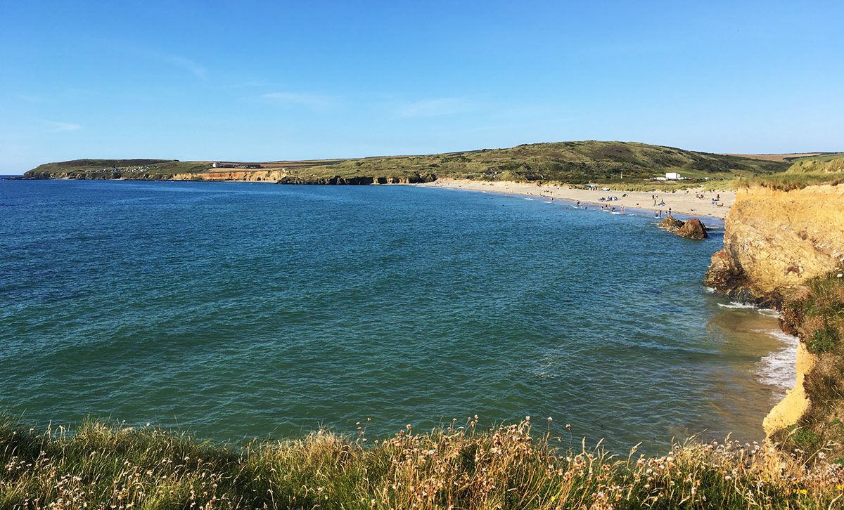 Godrevy beach in high tide.