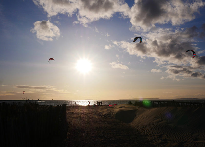 Sunset and kites near Montpellier, France