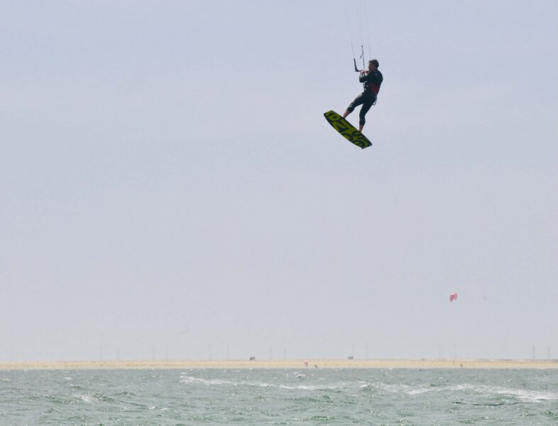 Kitelement Re Solve split kiteboard jump.