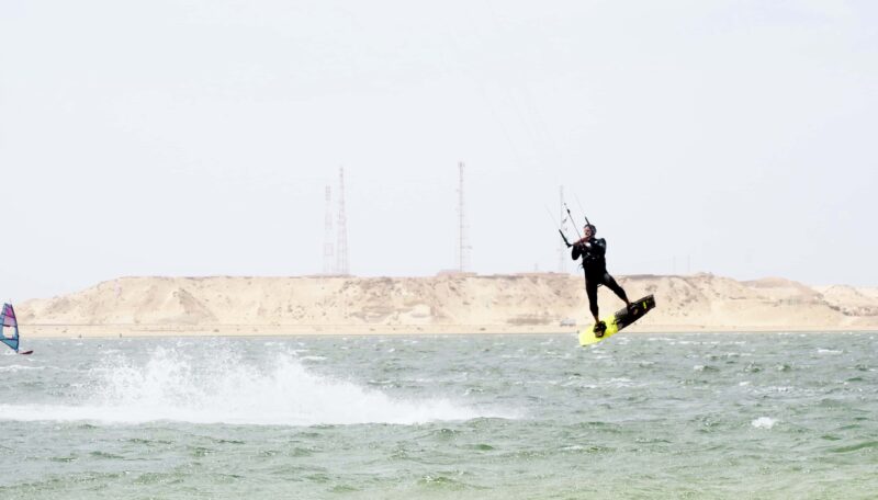 Kitelement Re Solve split kiteboard jump takeoff.