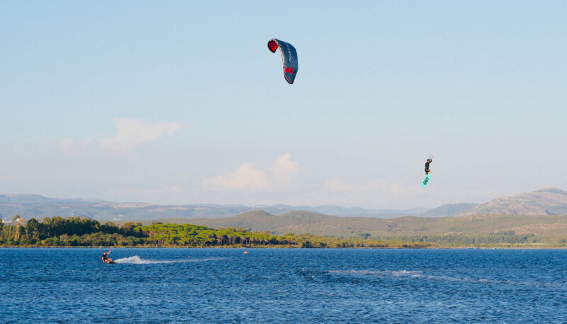 Punta Trettu kite spot with flat water.