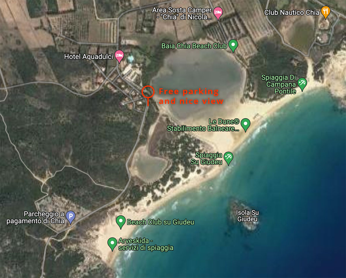 Mapa de Su Giudeu kitesurf spot.