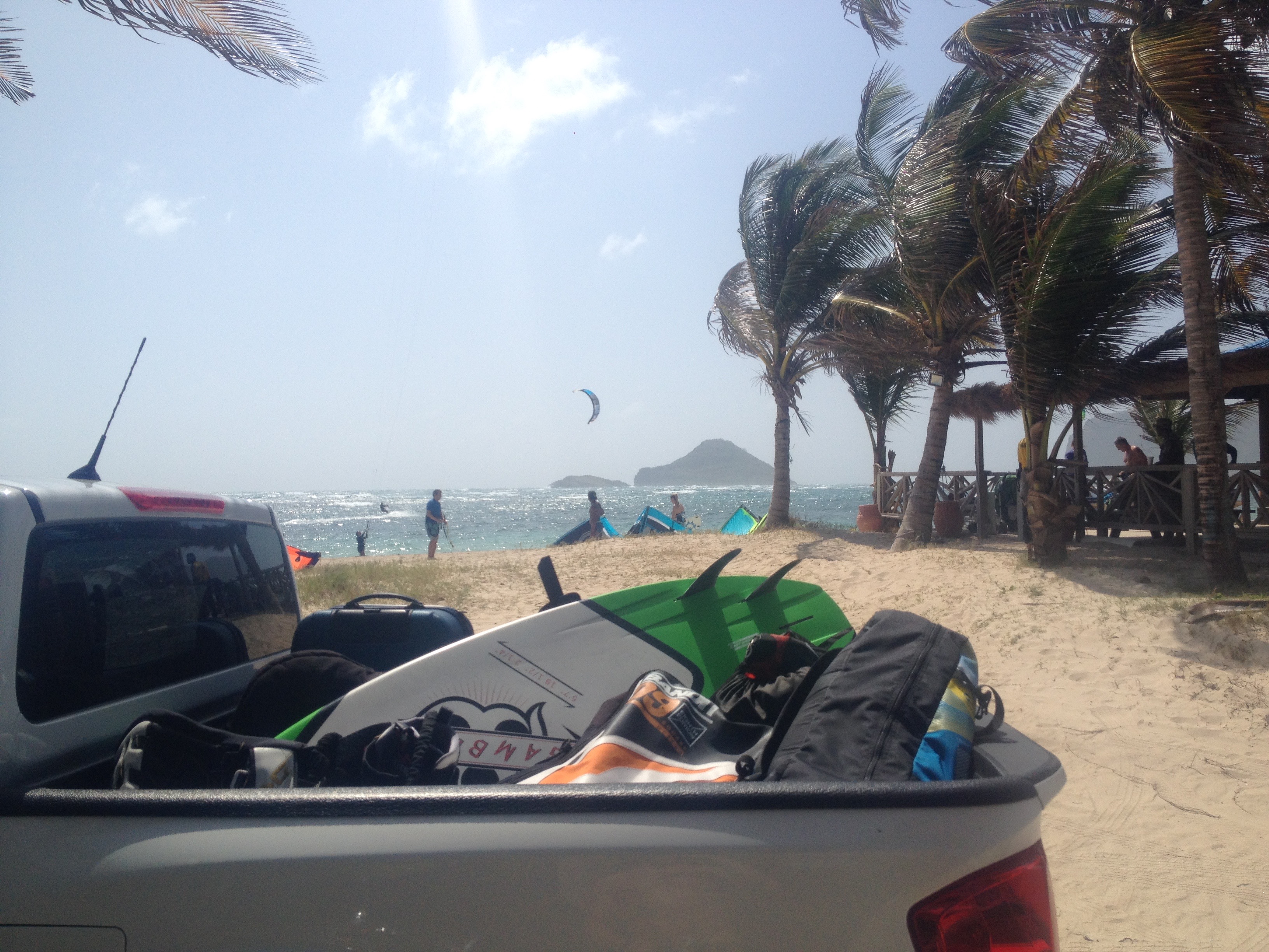 A pickup full of kite gear at Coconut Bay, St Lucia