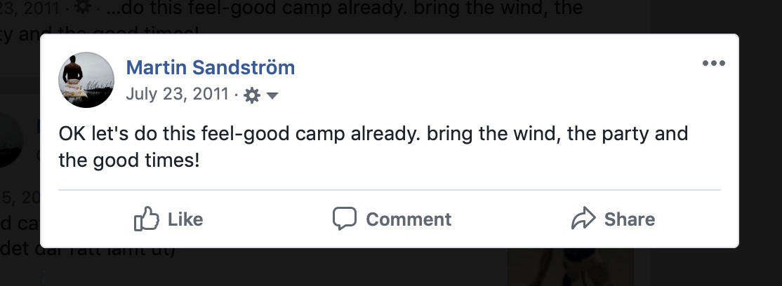 Old Facebook post about Feelgood camp.