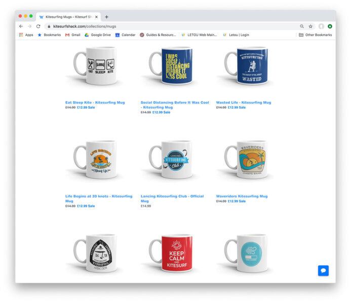 Интернет-магазин с кружками с принтами для кайтсерфинга.