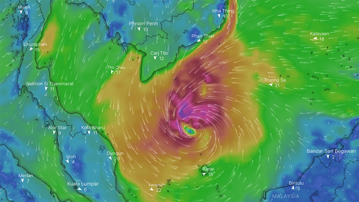 Väderkarta som visar tyfonen Januar y2019